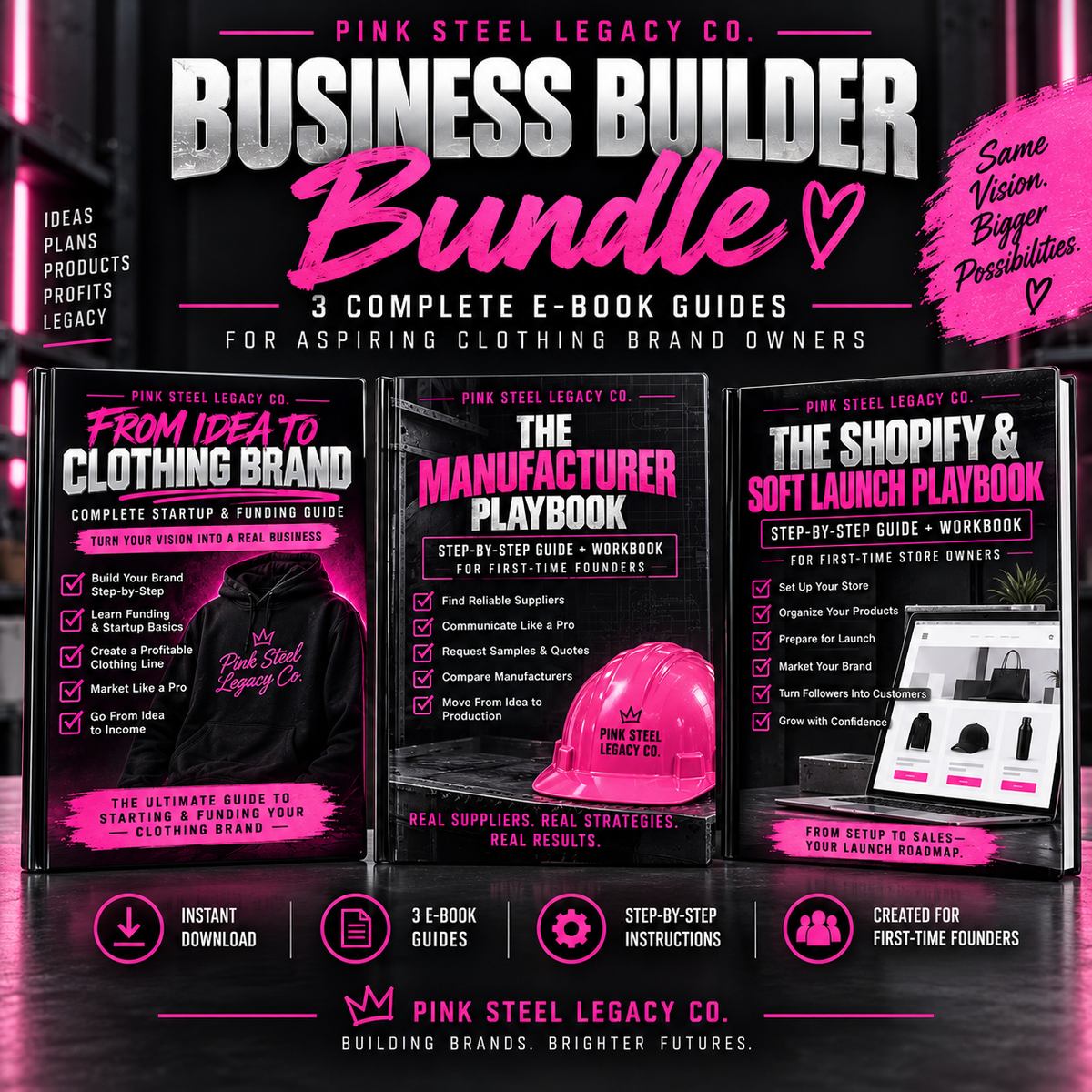 Pink Steel Legacy Business Builder Bundle | 3 Complete E-Book Guides